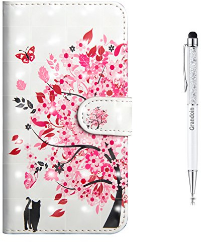 Grandoin iPhone 6S Plus Hülle,iPhone 6 Plus Hülle, Handyhülle im Brieftasche-Stil für Apple iPhone 6S /6 Plus 5.5 Zoll Handytasche PU Leder Flip Cover 3D Bunte Muster Case Etui Case (Rosa Baum)