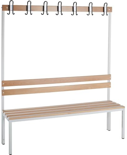 eurokraft | Umkleidebank mit Lehne | einseitig | Buchenholz-Leisten | Länge 1500 mm