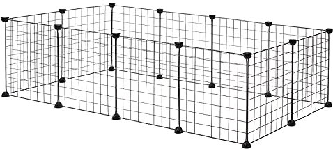 EUGAD Freigehege für Kaninchen 36cm hoch Indoor, Freilaufgehege Kaninchen draußen, Meerschweinchen gehege innen, Kleintiergehege Metallgitter, Gehege für Kleintiere DIY 142x36x72cm L