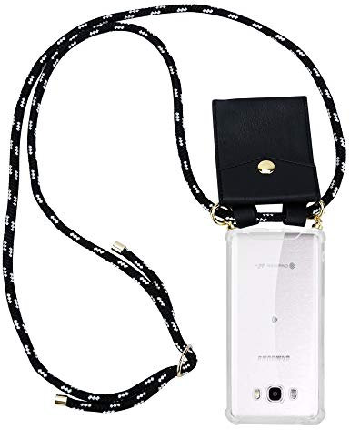 Cadorabo Handykette kompatibel mit Samsung Galaxy J7 2016 Schutzhülle TPU Silikon Case Necklace Design Slim Kratzfest Kordel Band mit Etui Rundumschutz Case Hülle für Galaxy J7 2016 in Schwarz