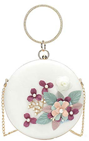 Runde Abendtasche Blumen Clutch Bag Kreis Griff Handtasche Perle Perlen Geldbörse Umhängetasche für Frauen Damen