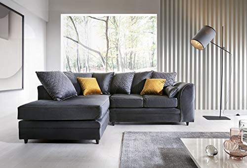 Abakus Direct Left Hand Corner Sofas for Living Room - Stylish Chicago L Shaped Sofa with Water Repellent Velvet Fabric | Contemporary Chaise Lounge Sofa Corner in Dark Grey | 212Wx164Dx78H