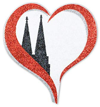 Makotex 1er Set Bügelbild Kölner Dom im Herz Glitter Applikation Karneval Köln Kostüm