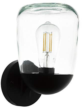 Eglo Applique Murale d'Extérieur Donatori - 1 Ampoule - Vintage - Rétro - Applique Murale en Aluminium, Plastique Noir et Verre Transparent - Lampe Extérieure avec Douille E27, Ip44