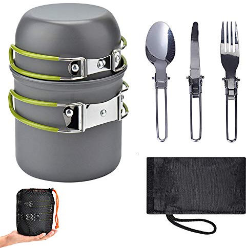 Lixada Ultralight Camping Ustensiles de Cuisine Ustensiles de Table en Plein Air Randonnée Pique-Nique Randonnée Camping Vaisselle Pot Pan 1-2 Personnes pour La Randonnée Pique-Nique Camping Randonnée