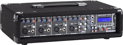 Pronomic PM42U MKII MP3 4-Kanal Powermischer - Mischpult mit Verstärker und integriertem USB/SD MP3-Player - 2x 100 Watt - Mic/Line/Instrument-Input - Powermixer mit 3-Band Graphic Equalizer