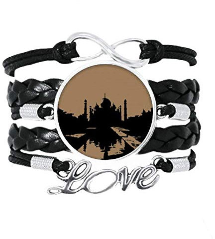 OFFbb-USA Ancient Buildings Taj Mahal Armband, Liebeszubehör, gedrehtes Leder, Strickseil, Armband, Geschenk, 8.8 inch, Leder, Nicht zutreffend.