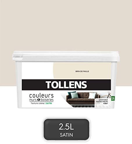 Tollens - Peinture Couleurs - Murs et Boiseries - Toutes pièces - Ultra résistante - Satin - Paille - 2,5L = 30m2