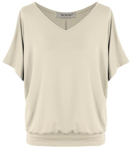 Van Der Rich ® - Tshirt Oversize mit V-Ausschnitt im lässigen Stil - Damen(Beige, XL)