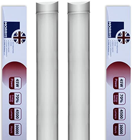 Morris 45w LED Batten Lights 5ft, 150cm, 6000k Daylight, IP20 LED Fluorescent Strip Light Fitting for Ceiling of Home & Office, Workshop & Garage Lighting, Pack of 2