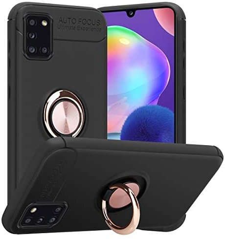 Cadorabo Hülle kompatibel mit Samsung Galaxy A31 Schutzhülle TPU Silikon Case mit Ring Slim Kratzfest Weiche Gummi mit Rundumschutz Case Hülle für Galaxy A31 in Schwarz