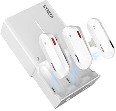 SYNCO Kabelloses Lavalier Mikrofon für iPhone, P1SL 2.4GHz Lavalier-Mikrofon Drahtlos für iPad mit Ladekoffer 【Lightning-MFi Zertifiziert】 Plug & Play, Mikrofon-Lavalier-Wireless-Funkmikrofon-Handy