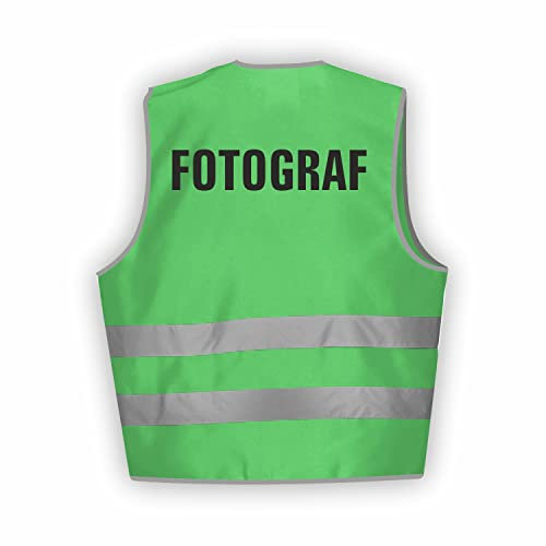 Fassbender-Druck WARNWESTEN - Sicherheitsweste GRÜN Warnweste nach EN ISO 20471 zertifiziert - Warn Weste FOTOGRAF - Unisex mit hochwertigem Reflektorstreifen (GRÜN I XL/XXL I 1St.)