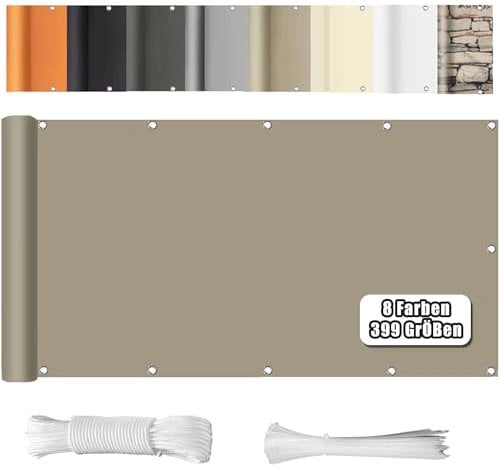 WEALSFUN Paravento per Balcone, Recinzione Copertura per Protezione Privacy Balcone per Balcone Giardino terrazza con Occhielli Corde e Fascetta Impermeabile Anti-UV con Fascette, 80 X 100CM Cachi
