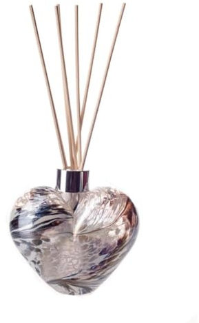 Amelia Art Glass Reed Diffuser Heart - White & Grey Frosted, REM35WGF