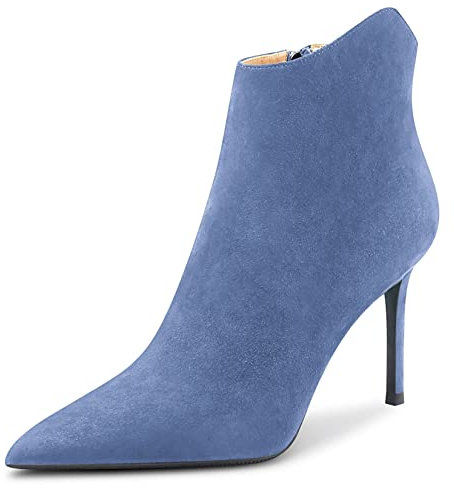Saekcted Donna Spillo Alto High Tacco Heel a Punta Stivaletti Classico Slip-on Ufficio Feste Stivali 10 CM Heels Blu Scamosciato 38 EU