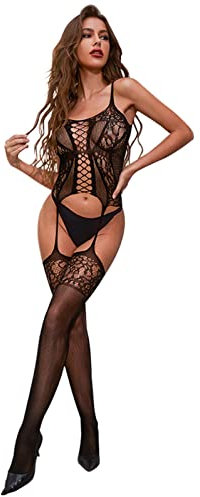 UMIPUBO Lingerie Donna Sexy Intima Pizzo Babydoll Un Pezzi Trasparente Pigiama Camicia da Notte Mesh Backless Indumenti da notte per donna(Nero, C)