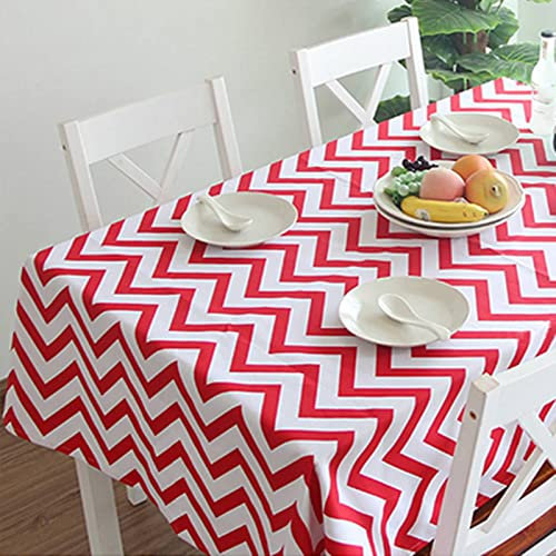 EHOMERY Filu Tischdecke Tischtuchhalter Für Dicke Tischplatten Geometrische Welligkeit Tischdecken Unterlagen Wachstuchsdecke Rot Tischschutz Dekoration 145X200Cm