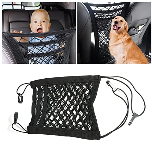YONGMING Dog Car Barrier 3 Layer Back Seat Divider With Storage Pockets | Pet Safety Net For Cars Keeps Dogs And Kids Secure While Organising Travel Essentials Behind Seats