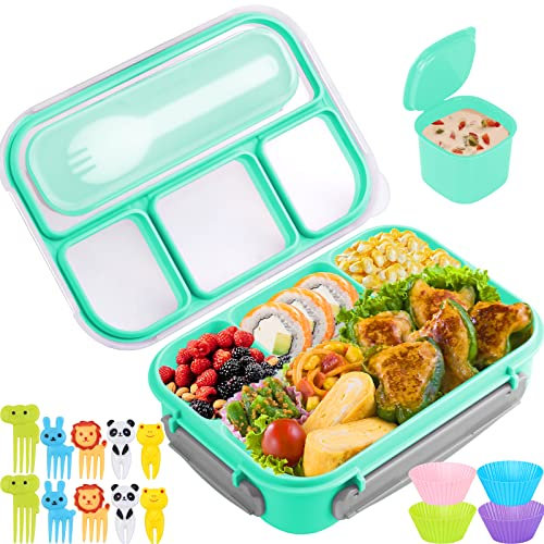Lonchera Bento para niños, 1300 ml, lonchera Bento para adultos con 4 compartimentos y palillos de alimentos, recipientes para tartas, recipientes de lonchera para adultos/niños/niños pequeños, a