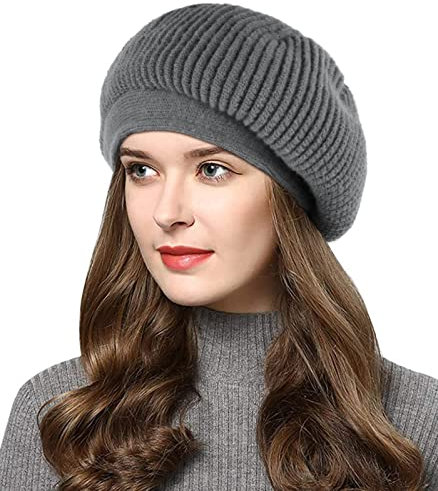 Wantonfy Damen Barett Französische Baskenmütze Winter Strick Barett Fischerhut Wolle Wintermütze für Herbst Winter