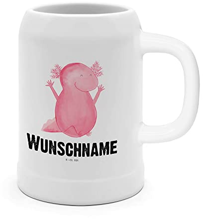 Mr. & Mrs. Panda Bierkrug Mit Namen Axolotl Hurra - Personalisierte Geschenke, Personalisierter, Steinkrug, Individueller, Spaß, Personalisiert, Lurch, Fröhlich