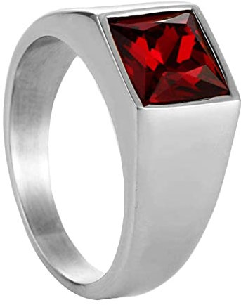 Whoiy Ring Edelstahl Zirkonia, Ehering Nordisch Quadratische Form Siegelring mit Rotem Zirkonia 10mm Silber Größe 57 (18.1) für Ihn Freund