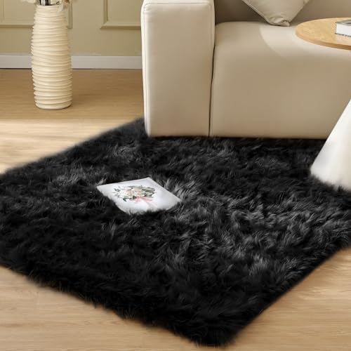 ORINOVA Teppich Flauschig Schwarz 120x180 cm Kunstfell Teppich Fellteppich Kuschel Weich Wohnzimmer Schlafzimmer Bettvorleger Waschbar