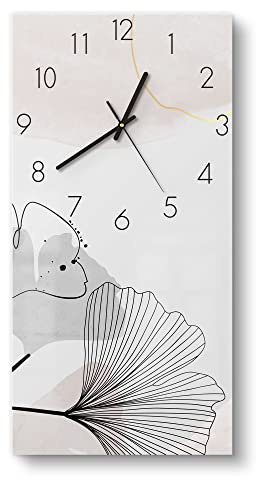 DEQORI Glasuhr | horizontal 30x60 cm | Motiv Dekorativer Gingko-Banner | große XXL Design Uhr aus Glas | leise Wanduhr für Wohnzimmer & Küche | Moderne Hingucker Uhr für die Wand