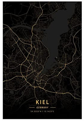 FISH DRAGATE Kiel Deutschland Stadtkarte Leinwand Poster Wandkunst Bild Druck Modern für Wohnzimmer Schlafzimmer Home Decor Rahmenlos 40 x 60 cm