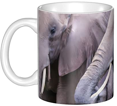 BVMPRS Papa Elephant and Mama Elephant Printed Mugs with Handle, Personalized Ceramic Coffee Mug for Residential Cafes