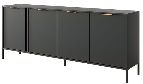 Mirjan24 Kommode Livept 203 4D mit 4 Türen, B:203 x H:81 x T:40 cm, Wohnzimmerkommode, Schlafzimmerkommode, Flurkommode, Highboard, Sideboard, Mehrzweckschrank Anrichte (Anthrazit)
