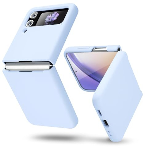 oakxco for Samsung Galaxy Z Flip 4 Case Silicone, Thin Slim Grip Soft Rubber Gel Protective Phone Case for Women, Matte Plain Solid Color Aesthetic Cute Girly Case with Camera Cover, Light Blue