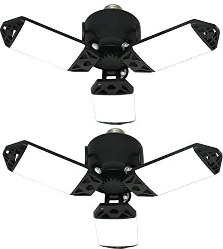 2Pack 80W LED Garage Light, 8000 Lumen Ceiling Lights with 3 Adjustable Panels, 6500K Daylight Light Bulb Fixture LED Lights for Garage, E26/E27 LED Shop Lights, Attic Workshop LED Bay Light