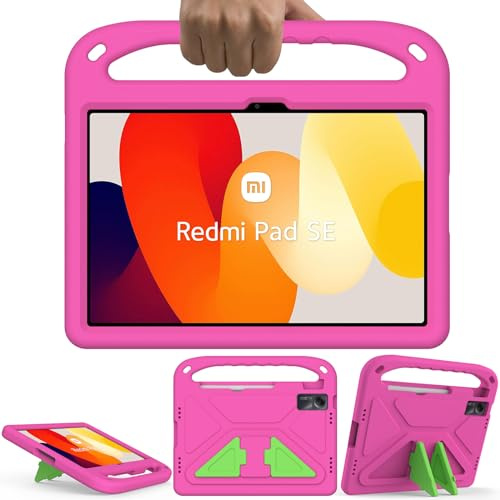 GOZOPO Kinder Hülle für Xiaomi Redmi Pad SE 2023, mit Standfunktion, Robust Stoßfest Schutzhülle Redmi Pad SE 11 Zoll Hülle - Magenta