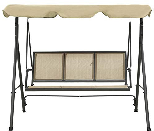 Homgoday Hollywoodschaukel mit Baldahino Anthrazit und Sand Möbel für Haus Innen Außen Wohnzimmer Schlafzimmer
