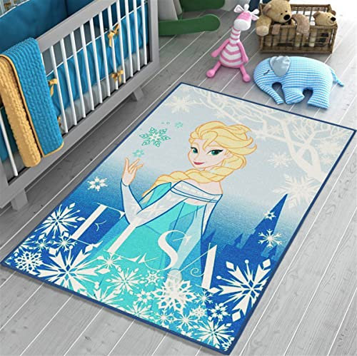 Disney Lizensiertes Produkt - Prinzessin ELSA Gefrorenes Spielteppich 133x95 cm - 5 Stück - Blau - Teppich - Spielmatte für Kinderzimmer Home Kinderteppich - Dekoratives, Spezielles Design