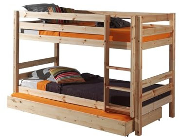 möbelando Etagenbett >Pino< in Kiefer massiv Natur lackiert - 210x140x105 (BxHxT)