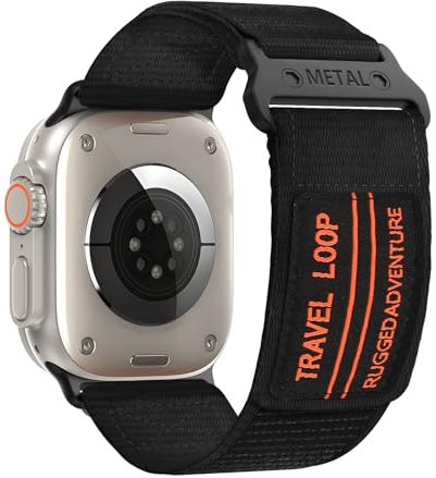 Trail Loop Strap for Apple Watch Ultra/2 Straps 49mm 46mm 45mm 44mm 42mm Men,Rugged Nylon Sport Loop Replacement Band for iWatch Strap Series 10 9 8 7 6 5 4 3 SE 49 46 45 44 42 mm,Black,L