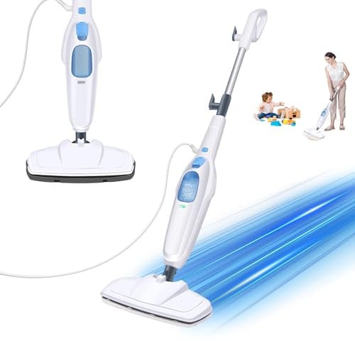 Banas 1500W Smart Electric Steam Mop, with 400ml Water Tank & 4.8m Cord - Integrated Design, Long Endurance, Fast Heating, High Steam Volume, Lightweight, Multi-Surface Floors Cleaning, White & Aqua