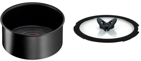 Tefal Ingenio Casserole 18 cm, Induction, Revêtement antiadhésif, Indicateur de démarrage de cuisson & Ingenio Couvercle en verre 18 cm,Rangement gain de place,Poignée rabattable