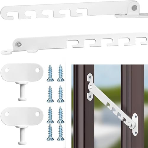 ANBOO 2 PCS Entrebâilleur Fenêtre Blanc, Bloque Fenêtre en Métal, Entrebailleur de Porte, Verrou Fenêtre avec 8 Vis pour Régler L'Ouverture de La Fenêtre