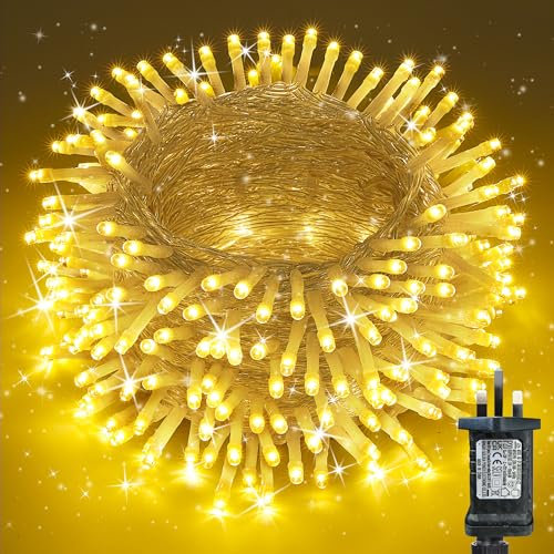 Moxled Fairy Lights Plug in Waterproof - 38M/124ft 350 LED String Lights Mains Powered, 8 Modes Expandable Garden Christmas Lights for Outdoor Indoor Bedroom Patio Party Tree Decorations (Warm White)