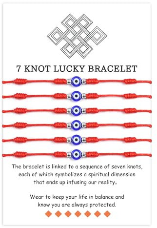 VU100 6 Pezzi Braccialetti Malocchio Filo Rosso del Destino Bracciale 7 nodi Bracciale Occhio Turco Braccialetto Kabbalah Portafortuna Bracciale Regali per Famiglia Amici Uomo Donne Protezione