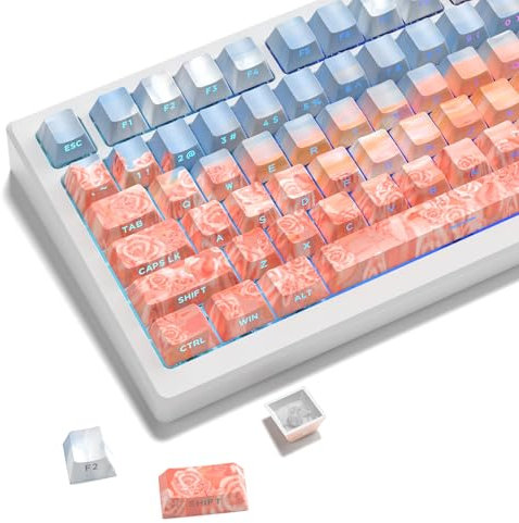 dagaladoo Side Printed keycap - Flower Series PBT keycaps, Red/Blue Shine Through Custom Keyboard keycaps 60 Percent,dye-sub,Cherry Profile keycaps for Machine Keyboard caps(Rose Coast,only keycaps