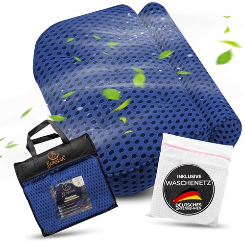 BURADIA Badewannenkissen inkl. Wäschenetz - Ultimativer Komfort und Entspannung mit neuester Air Mesh Technologie - Badekissen für Badewanne mit 7 starken Saugnäpfen - Nacken-/Kopfkissen (dunkelblau)