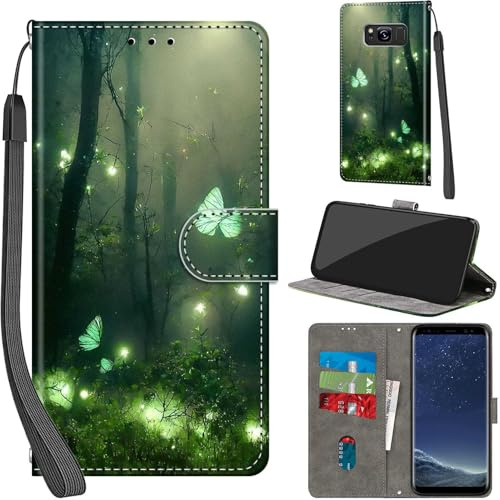 Handyhülle für Samsung Galaxy S8 Hülle, Waldschmetterling | PU Leder, Klappbar, Kartenfächer, Ständer, Kameraschutz, Brieftasche, Magnet, Stoßfeste, Muster Motiv