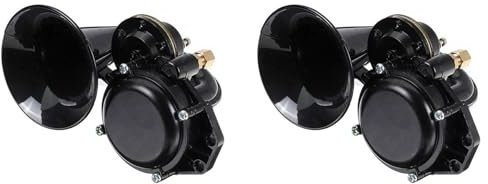 Goorvoucs 2X 12V / 24V Auto Air Horn Loud Truck Trompete Air Horn mit Elektrischem Ventil Flach für Auto Fahrzeug Bus Van Zug