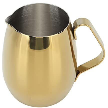 Milk Frothing Pitcher, Metal Steamer Cup Mug Milk Jug,Espresso Steaming Pitchers Stainless Steel Milk Coffee Cappuccino Latte Art Milk Jug Cup Golden (600ml)