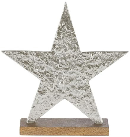 EGLO LIVING Deko Stern Baliguian, stehender Weihnachtsstern Fensterbank, Weihnachtsdeko zum Hinstellen, Tischdeko Weihnachten aus Metall in Silber und Holz in Natur, 25,5 x 27 cm